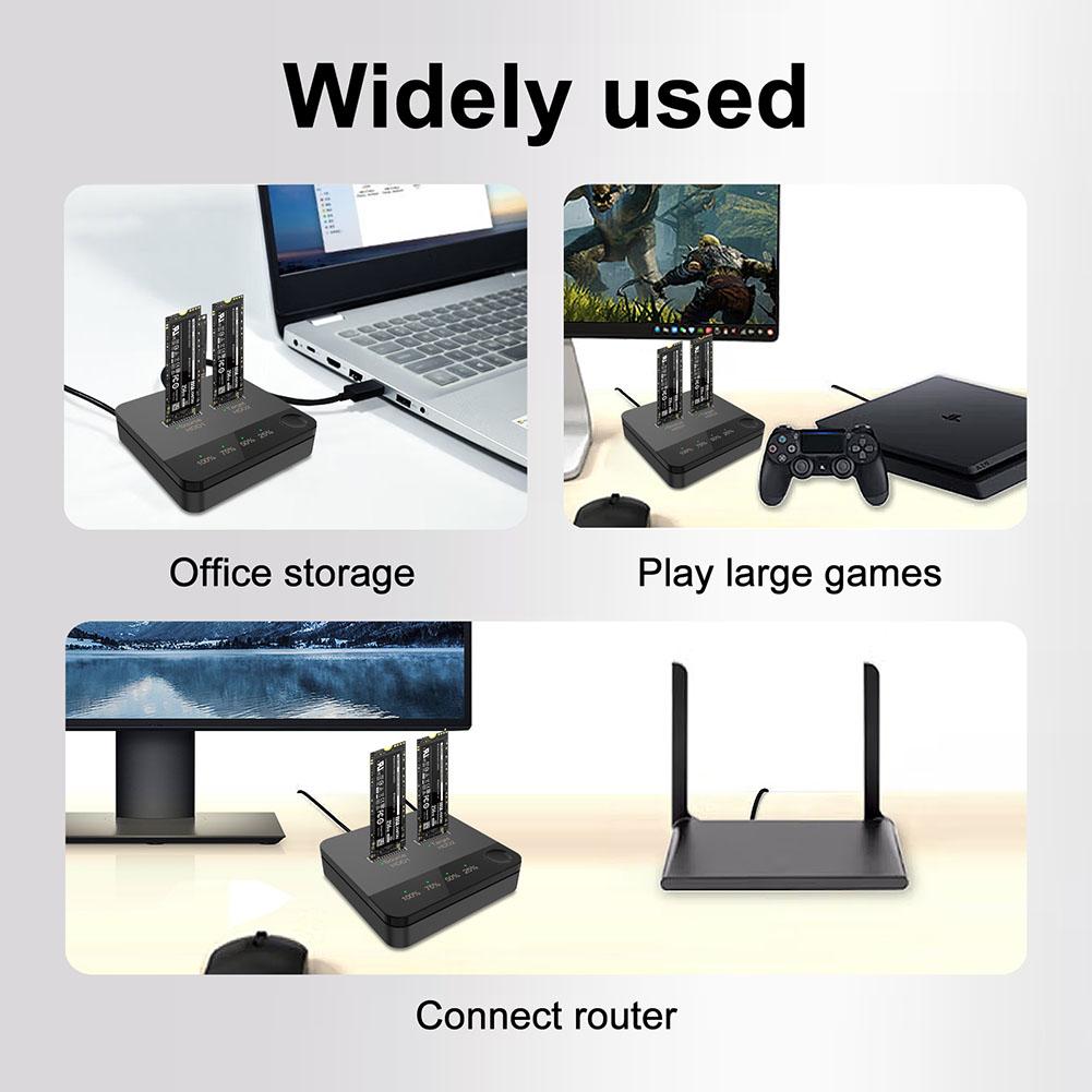 Hard Disk Box with LED Indicator SSD Hard Drive Duplicator Data Transmission Dual Rotors Reading for Store Data for Computer
