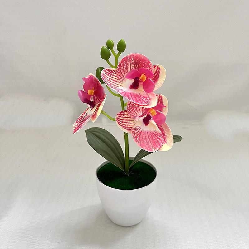 Artificial Orchid Potted Plant 3 Heads Mini Phalaenopsis Fake Flower Plastic Desktop Ornament Home Living Room Decoration