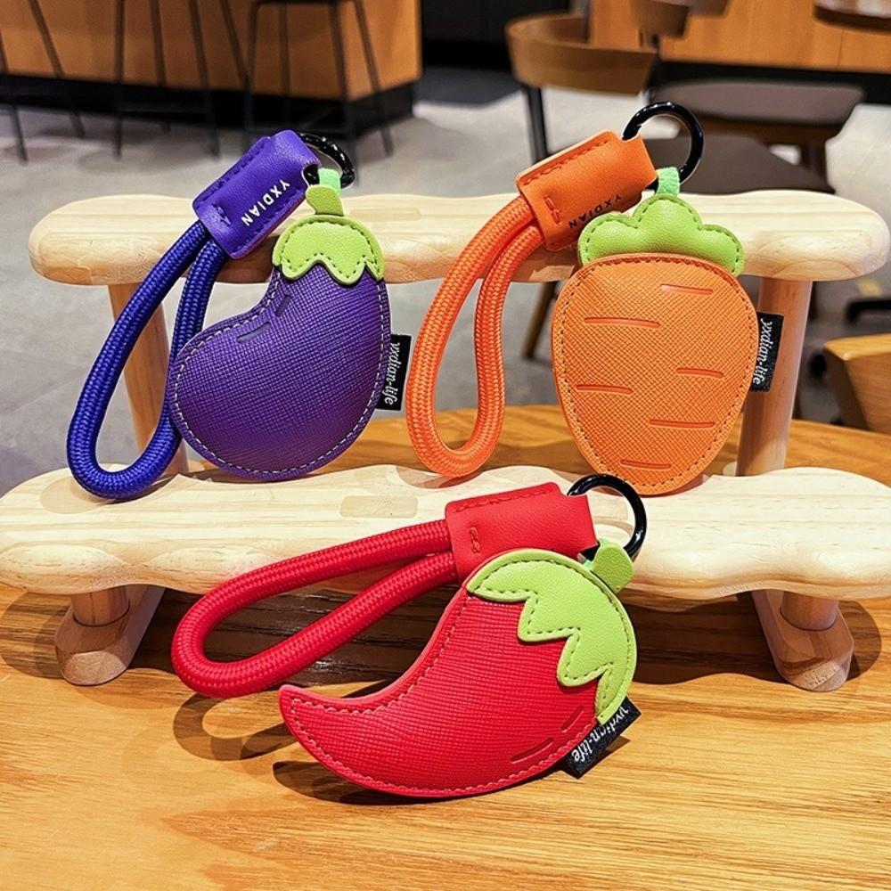 Aubergine PU Leder Tasche Anhänger Karotte Auto Schlüsselanhänger Niedlicher Gemüse Schlüsselanhänger Mädchen/Junge