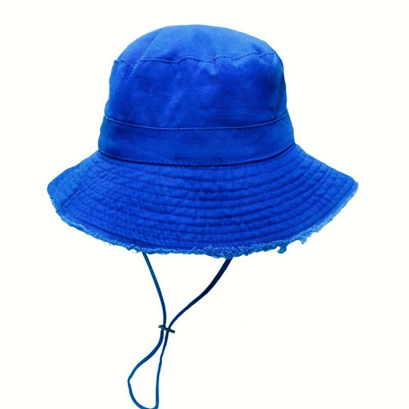 Ladies' Denim Drawstring Torn Edge Bucket Hat, Sun Resistant Outdoor Hiking Hat, Adjustable, Fashionable Daily Travel Headwear