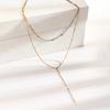 Simple Golden Plated Y-Shaped Pendant Necklace For Women Trendy Layered Hammer Beaded Long Chain Necklaces Gifts