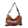 Large Capacity Ethnic Style Canvas Bag 2026 Fringed Wide Shoulder Strap Single Shoulder Crossbody Commuter Crescent Bag