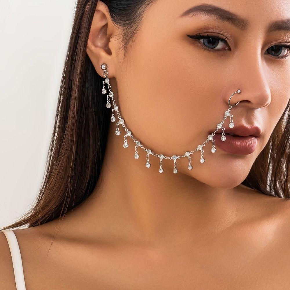 Belly Dance Accessories Earring with Nose Ring Body Jewelry Long Chain Earring  Boys