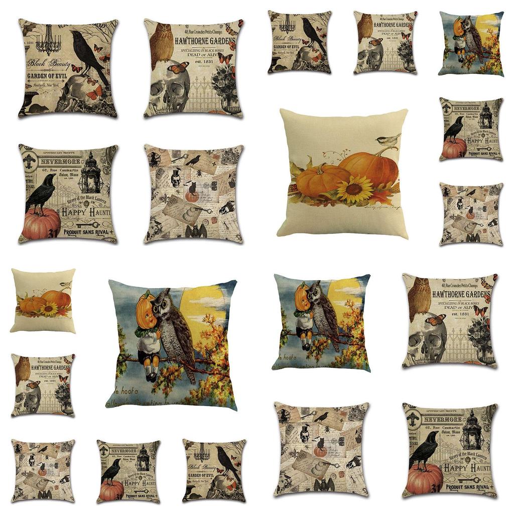 Stylish Cotton Linen Pillow Covers For Halloween Featuring Unique Pumpkin Designs