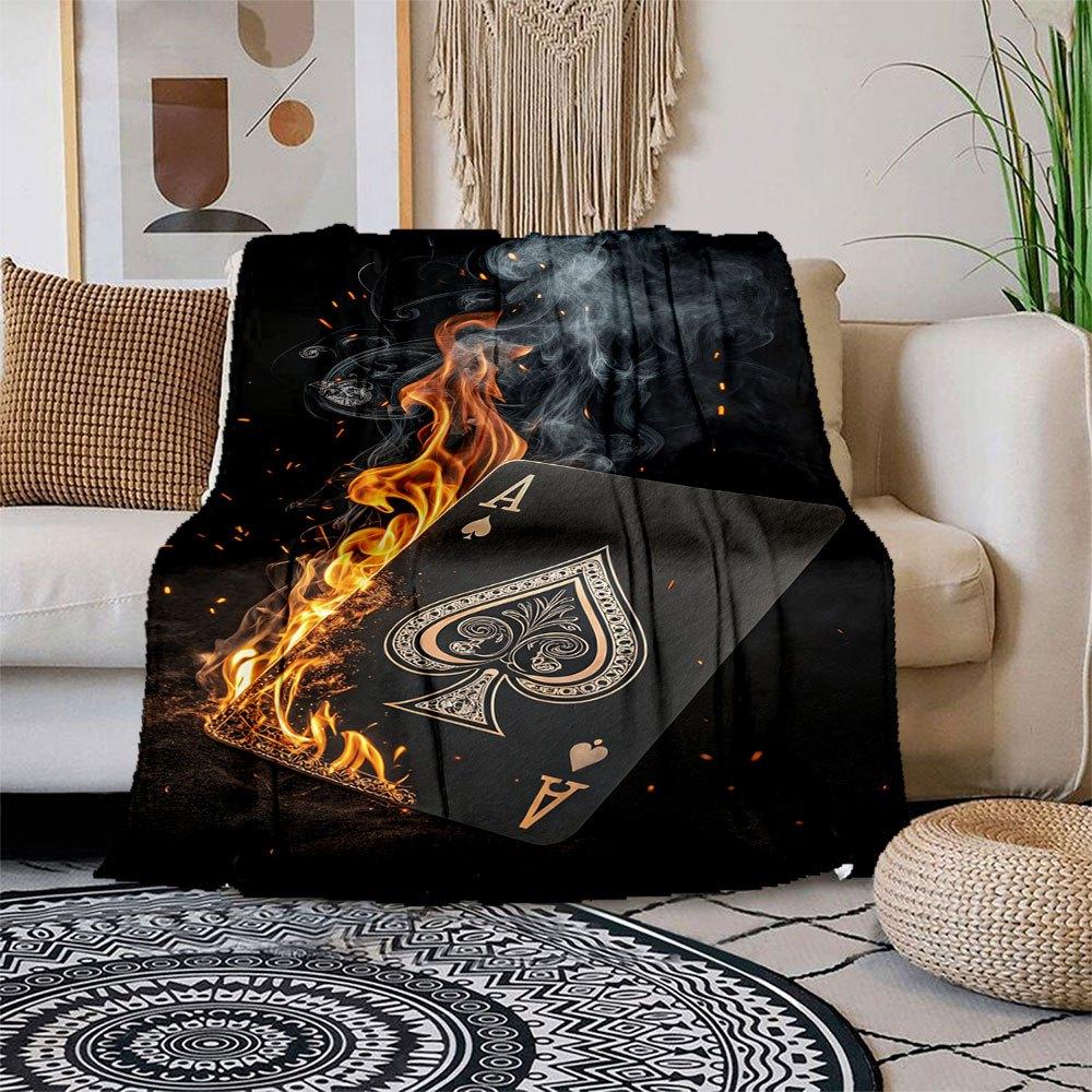 Black Burning Ace of Spades Playing Card - Unique Poker Deck AccessoryBlanket Flannel Throw Blanket for Sofa, Bed, Travel, Camping, Office 100x150cm