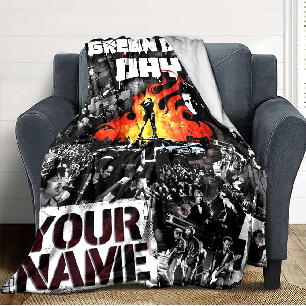 Name Custom Band Green Day Print Flannel Blanket High Quality Warm Comfortable Cover for All Seasons Perfect for Gifts Home Decor