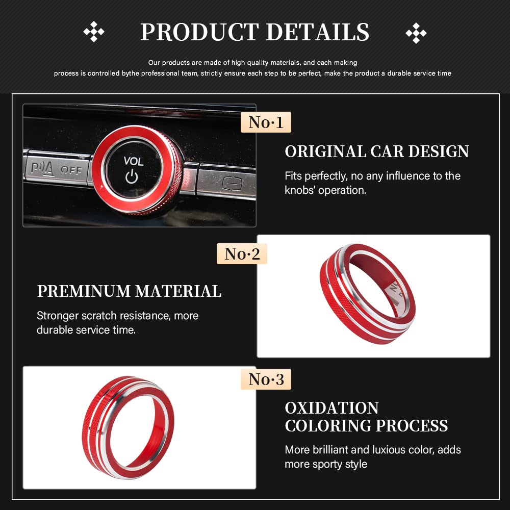 LECART Red Headlight Switch Knob Covers Fit for Ford Explorer 2024 Auto Interior Accessories Auto Decor Trims Metal Sticker