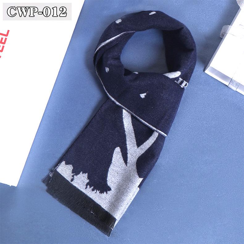 2025 Winter Men's Black Grey Plaid Imitation Cashmere Scarf