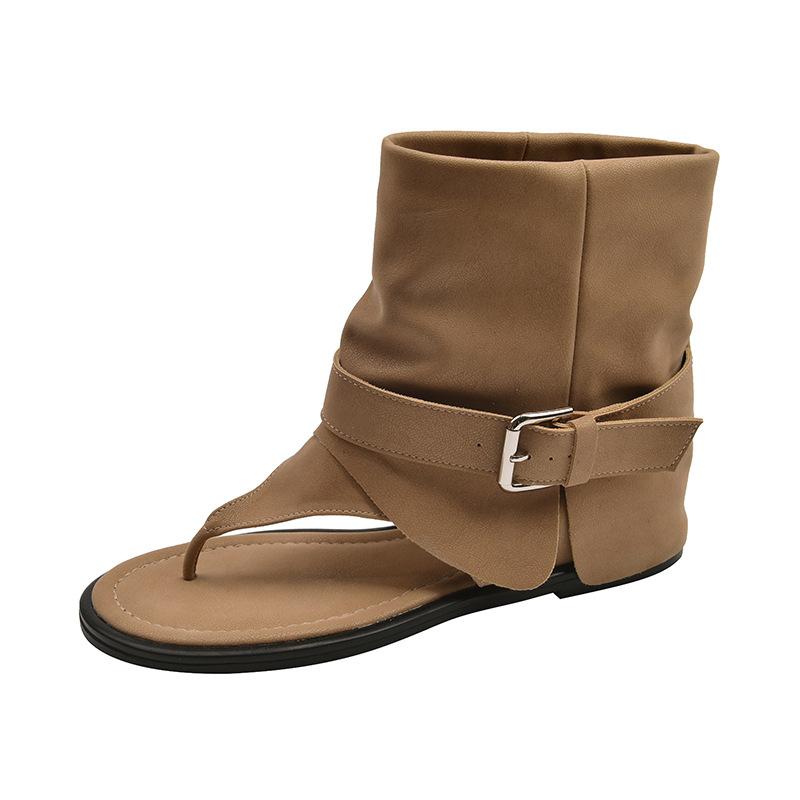 Fashion toe cool boots cover boots summer 2025 new soft leather fashion round head personalized round head Roman sandals