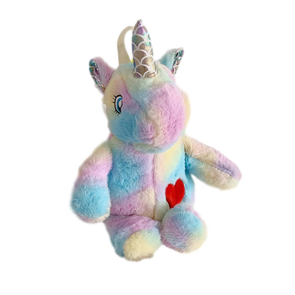 Mini Bag plush toy cartoon One-horned Horse Shaped Rainbow Backpack For Girls And Children Stuffed Animal Backpack