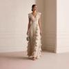 European and American Women's Clothing, Independent Station, Solid Color, Pleated, Short-sleeved V-neck, Dress, Long Dress.