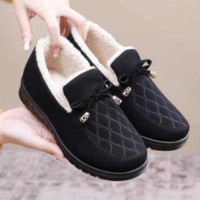 Old Beijing Winter Women's Casual Cotton Shoes with Fleece and Non-slip One-pedal Mother Shoes with Soft Soles Medium and Old Cotton Shoes