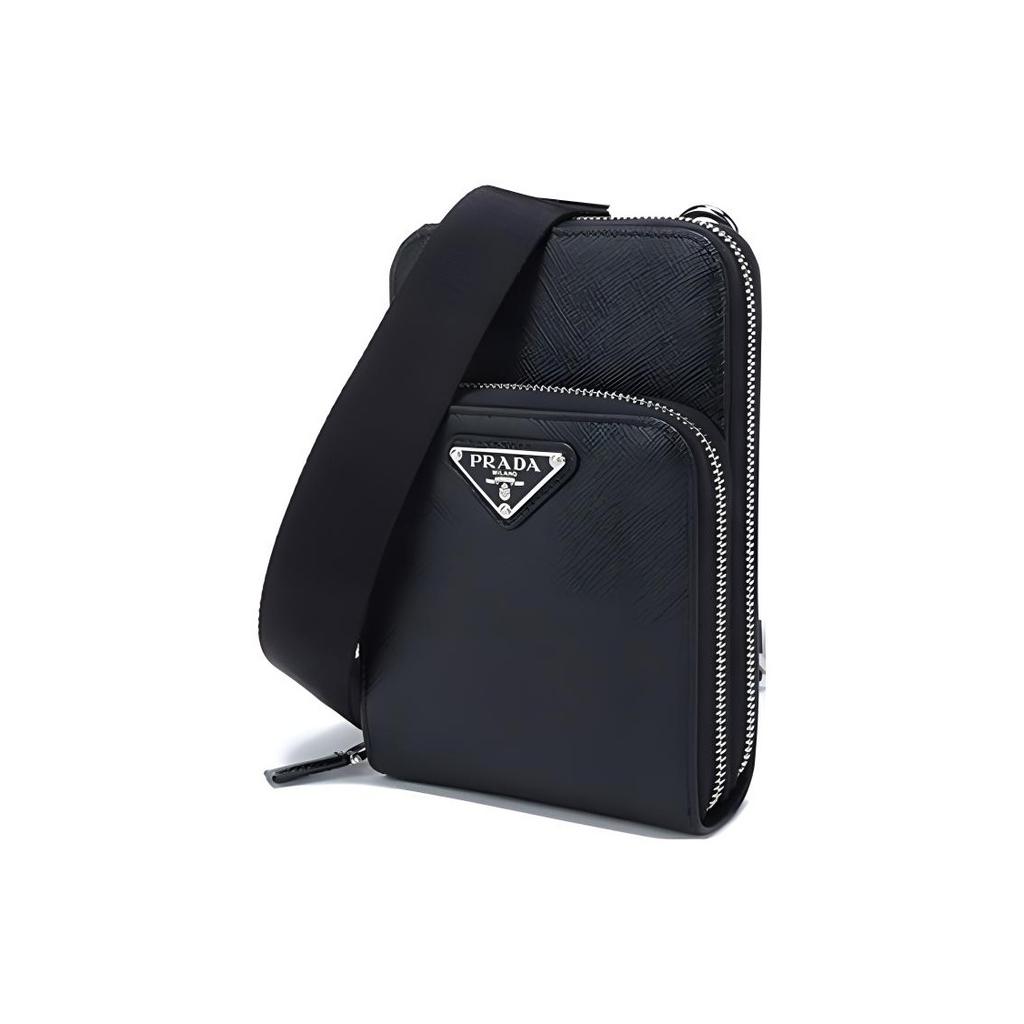 Prada Saffiano Leather Shoulder Crossbody Waist Bag Men Bags Black 2ZH126-053-F0002