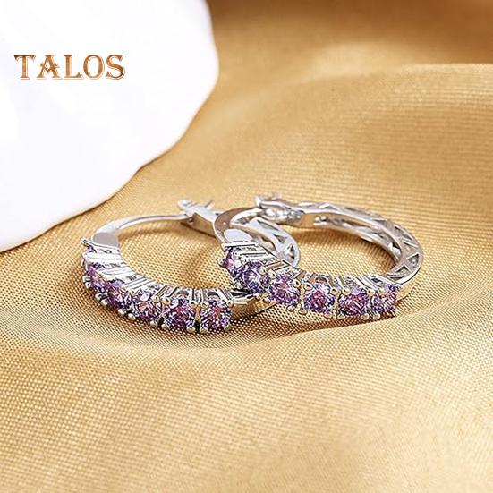 1 Pair Women Huggie Earrings Blue Cubic Zirconia Small Hoop Earrings Party Prom Clipping-on Earrings Copper Round Earrings