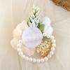 Elegante Corsage da Matrimonio Fiore da Polso Perle Per Sposa Damigella d'Onore Sposo Evento Formale Fiorato in Seta Bottoniera Accesso