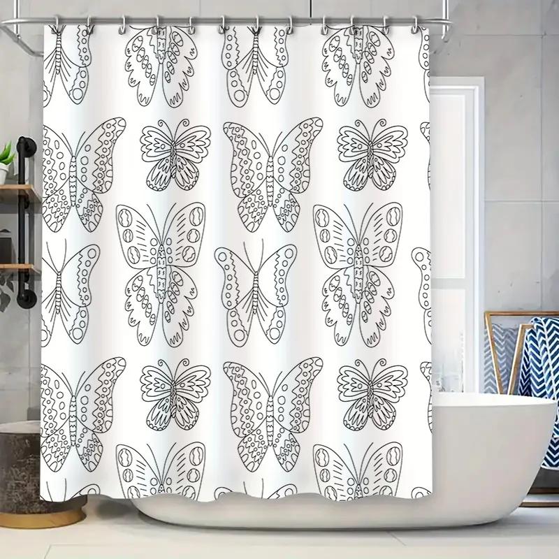 

Black White Butterfly Shower Curtain Extra Long Decorative Bath Curtains For Bathtub Tubs With Rod Pocket Perfect Home Decoratio W60H190(CM)-1 Pcs