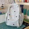 School bag with fresh stripes and backpack for women, 1011 new trendy minimalist casual lightweight large capacity student school bag