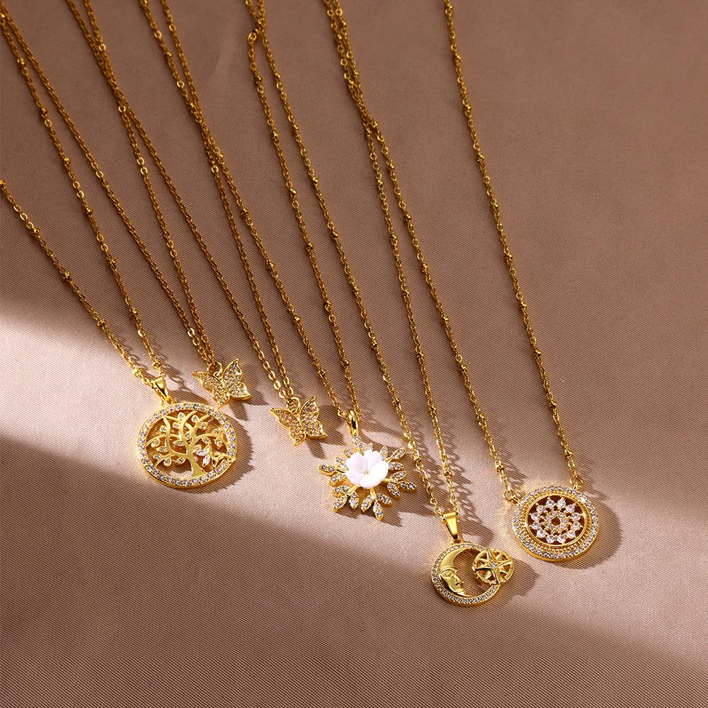 Zirconia Butterfly Pendant Necklaces For Women Snowflake Charm Necklace  Trend New Aesthetic Stainless Steel Jewelry Collar