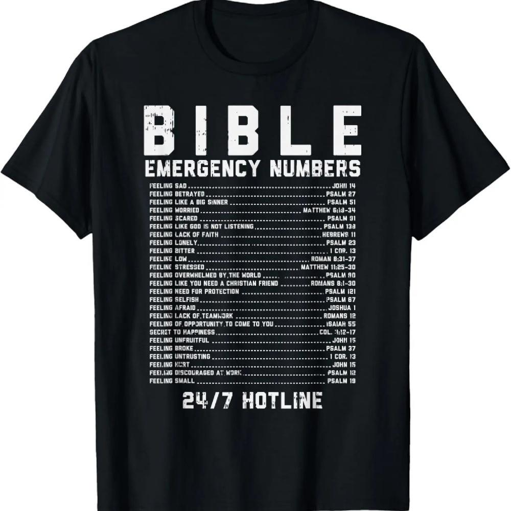 

Bible Emergency Numbers Verse God Jesus Faith Christian Gift T-Shirt XXXL