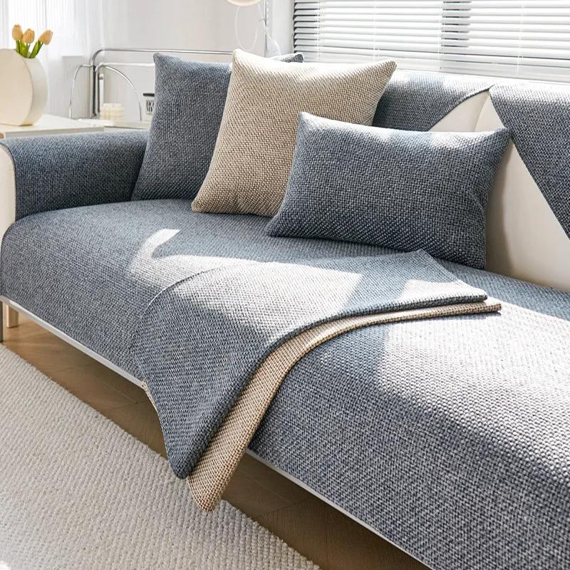 1PC Cotton Linen Sofa Cover Solid Color Non-slip Sofa Cushion Four Seasons Universal  L Shape Sofa Cover for Living Room home
