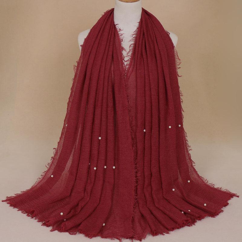 New Pearl Cotton Linen Tassels Scarf For Women Girls Autumn Retro Edge Sunscreen Scarves Soft Foulard Viscose Female Wrap Shawls
