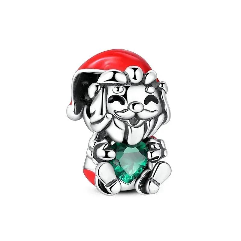 Christmas 925 Silver Charms Santa Claus Reindeer Earrings Beads fit Necklace Bracelets DIY Fine Jewelry Party Gift