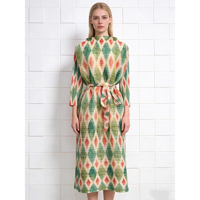 Elegant Pleated Print Dress - Spring 2026 Collection One Size