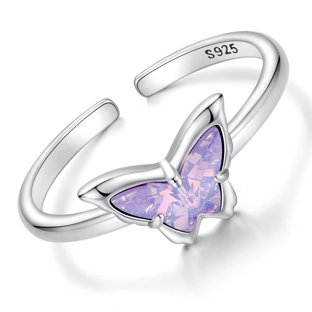 Silver Adjustable Ring with Crystal Butterfly, Silver 925