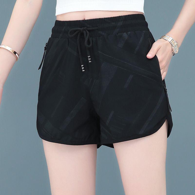 Eisseide Schnelltrocknende Shorts Sportshorts Damen Sommer High Waist Fitness Laufhose Dünne Dreiviertelhose