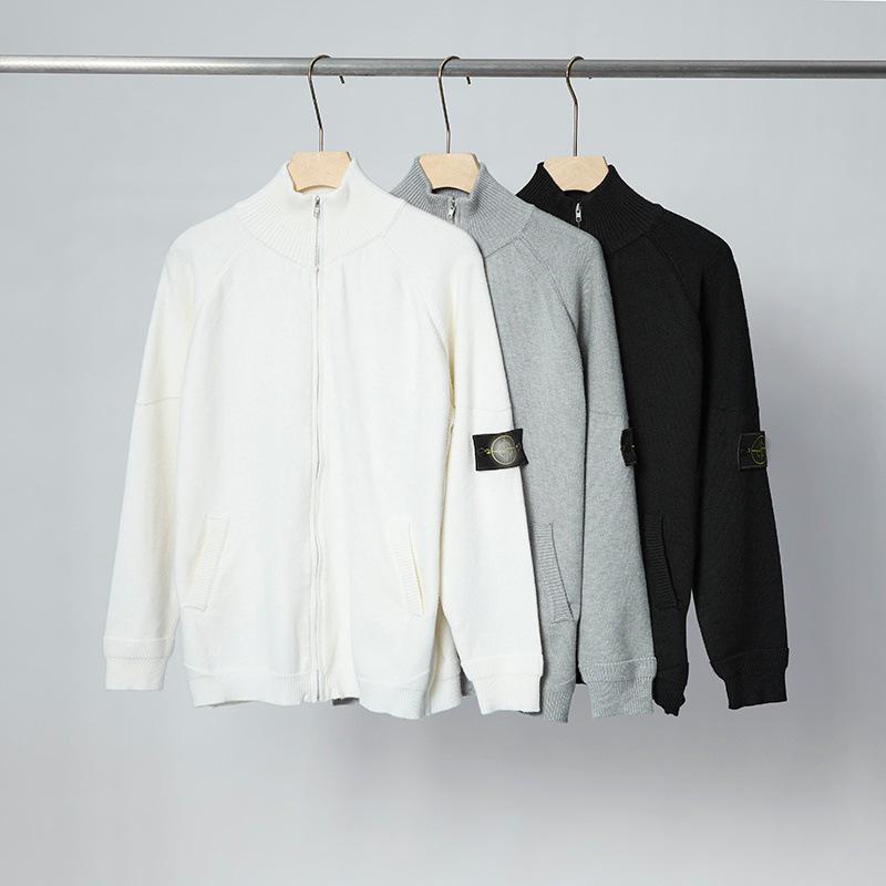 STONE Uniszex Cipzáras Kardigán Álló Galléros Jelvényes Kötött Pulóver Őszre/Télre