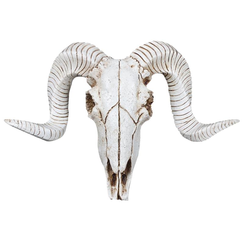 A84X-3X Creative Resin Sheep Head Skull Head Wall Hanging 3D Animal Longhorn Sculpture Figurines Crafts Horns