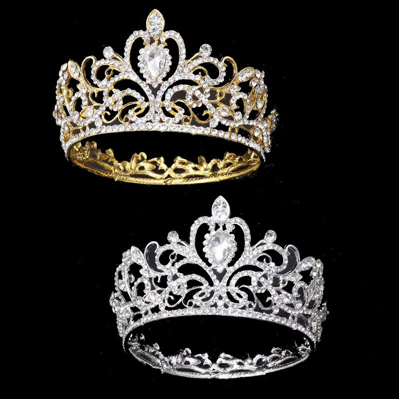 Baroque Alloy Diamond Round Crown Big Full Crown Car Model Stage Party Bride Bridesmaid Wedding Dress Jewelry Accessories