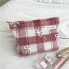 Embroidered Bow Pattern Checked New Year Valentine's Day Gift New Style Makeup Bag Toiletry Bag Inner Bag Storage Bag