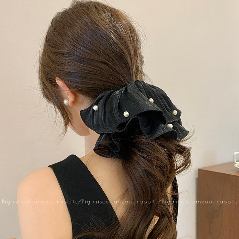 Elegant Pearls Smooth Ribbon Large Intestine Scrunchie For Women Girls Sweet Hair Ornament Hair Tie Hair Band Hair Accessories