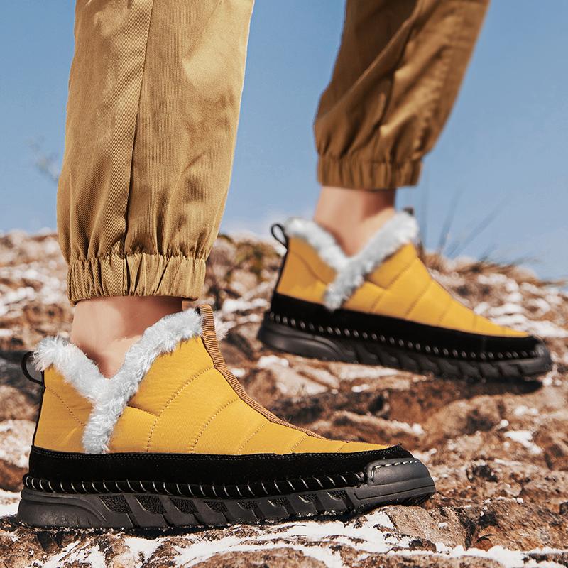 Men's Winter Snow Boots Outdoor Anti-Slip & Wear-Resistant Fleece-Lined Thickened Oversized Snow Boots Mid-Calf Warmth