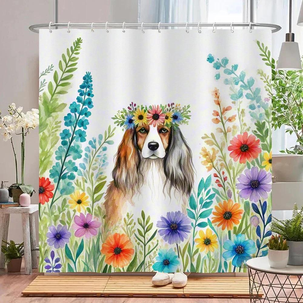 Lovely Floral & Animal Print Shower Curtain with Hooks, Water-Repellent Privacy Screen  Quick To Hang & Machine-Washable