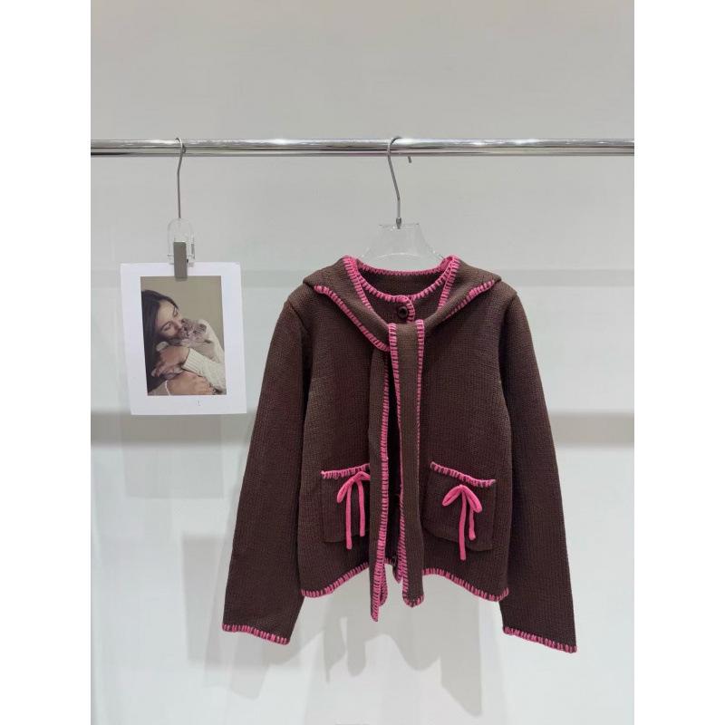 Red Detachable 3D Ears Hooded Knit Cardigan with Pockets - Versatile, Age-Reducing Outerwear