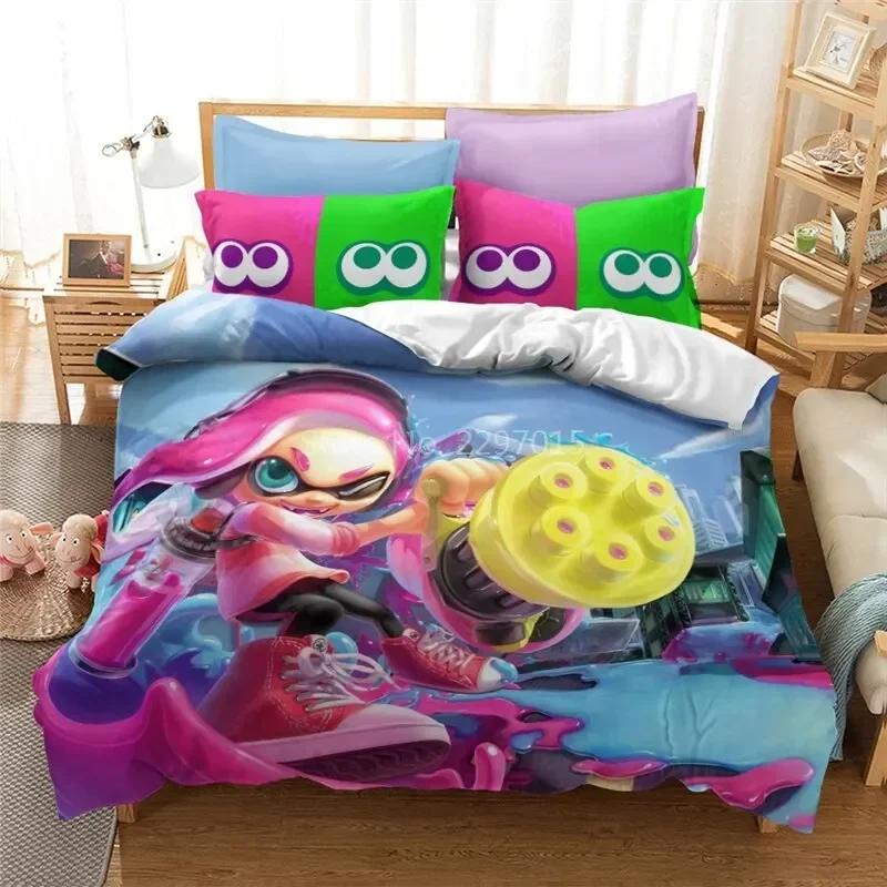3D Printed Game Splatoons Comfortable Duvet Quilt Cover Pillowcase Bedding Set Children Bedroom Decoration Home Textile