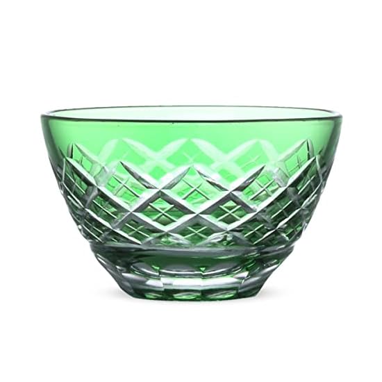 J-kitchens Nostalgic Kiriko Glass Cup Sake Ochoko Diameter 68xH41mm 50cc Diamond Pattern Green Bisho