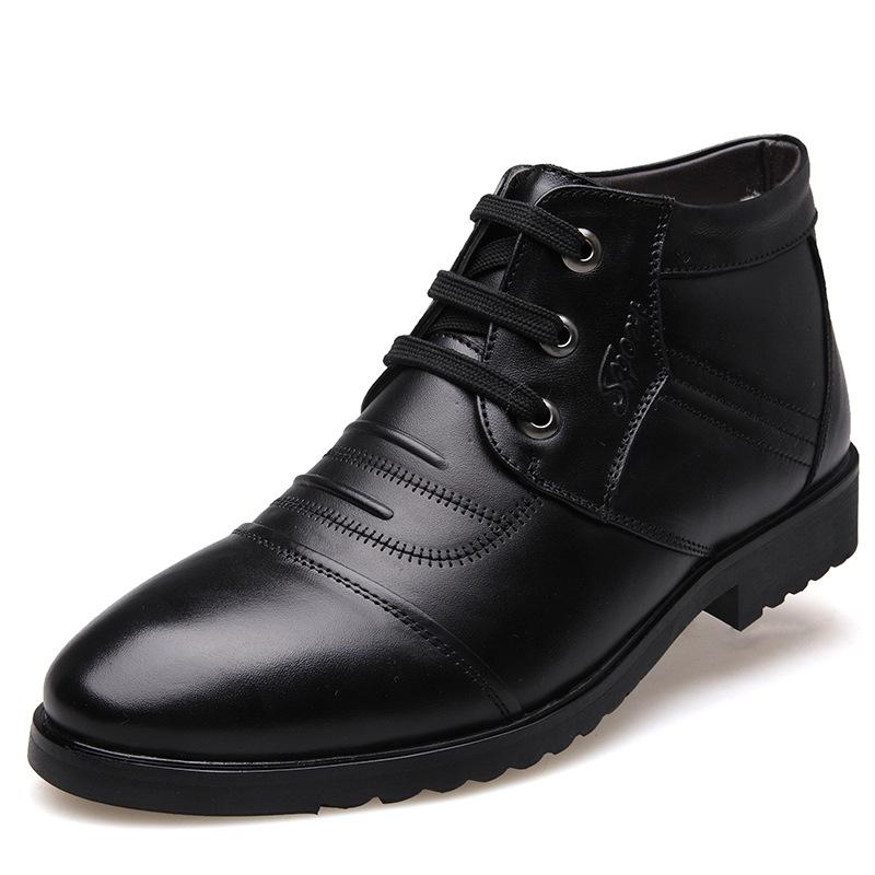 100% Genuine Leather Shoes Men Winter Boots Warm Plush for Cold Winter Mens Ankle Boots Cow Leather Male Footwear Black 899