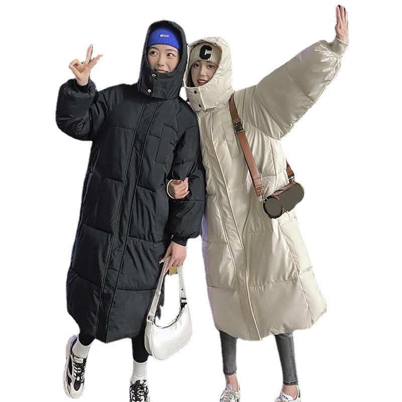 Women's Autumn Winter Long Cotton Coat Loose And Thickened Student Down Cotton Coat Over Knee Coat