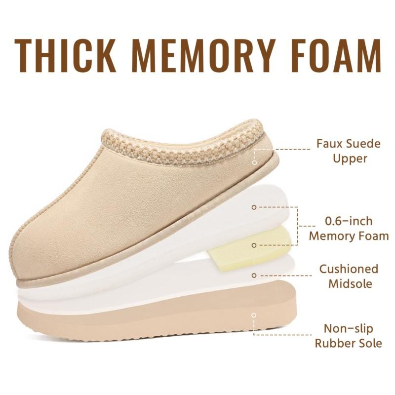 Fashion Smile Damtofflor i äkta mocka, mjuka och fluffiga hustofflor för inomhus- och utomhusbruk, varma vintertofflor med memory foam och foder i fuskpäls