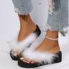 Fashion New Summer Faux Fur Platform Slippers Women Indoor Furry Fur Slides Women Plush Flat Sandals Casual Fluffy Slippers House Shoes