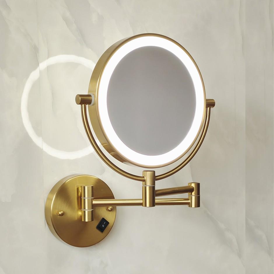 Wall-Mounted LED Double-Sided Bathroom Makeup Mirror with Light and Magnifying Function