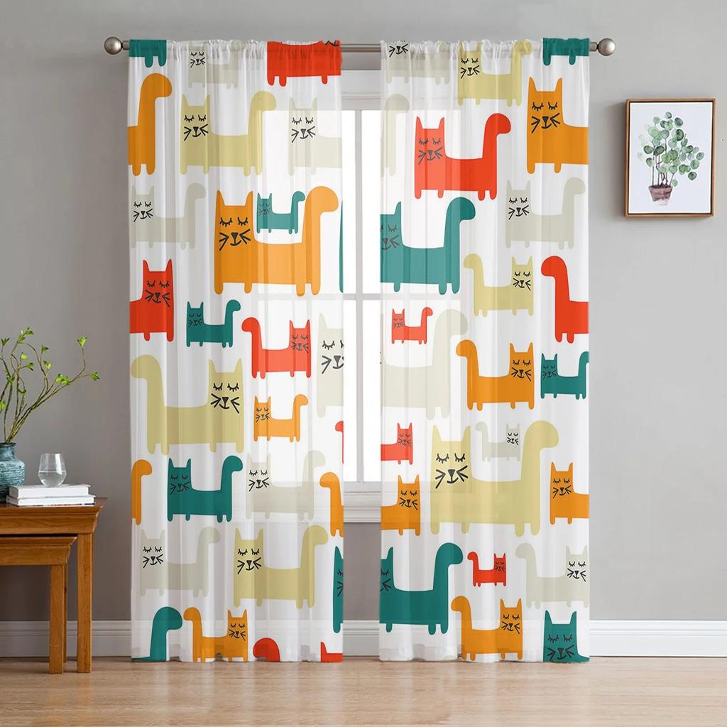 Roztomilá zvířátka Kočka Moderní závěsy do obývacího pokoje Průhledné tylové závěsy Průsvitné okno do ložnice Příslušenství Dekor