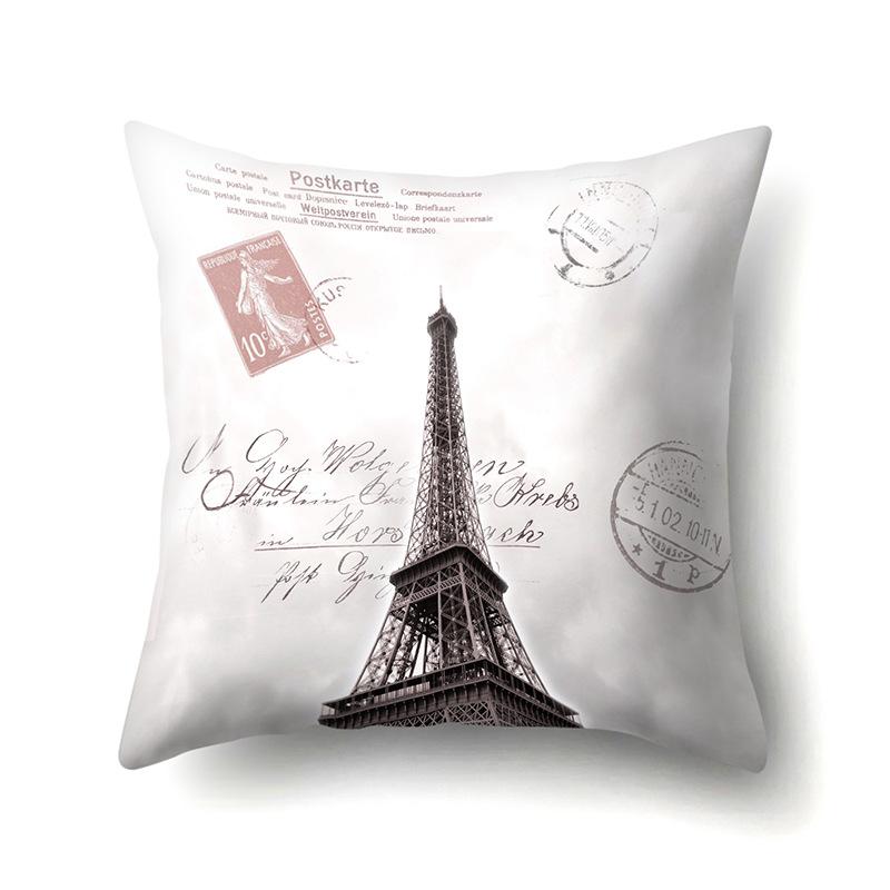 Polyester Pillow Cover Home Printed Pillow Cover Retro Tower European Building Cushion Cover Car Cushion Cover