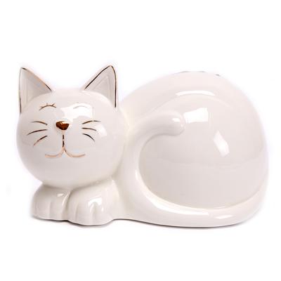 [A0007] – Elfenbeinfarbene Keramikfigur „Katze“ – 20 x 14 cm