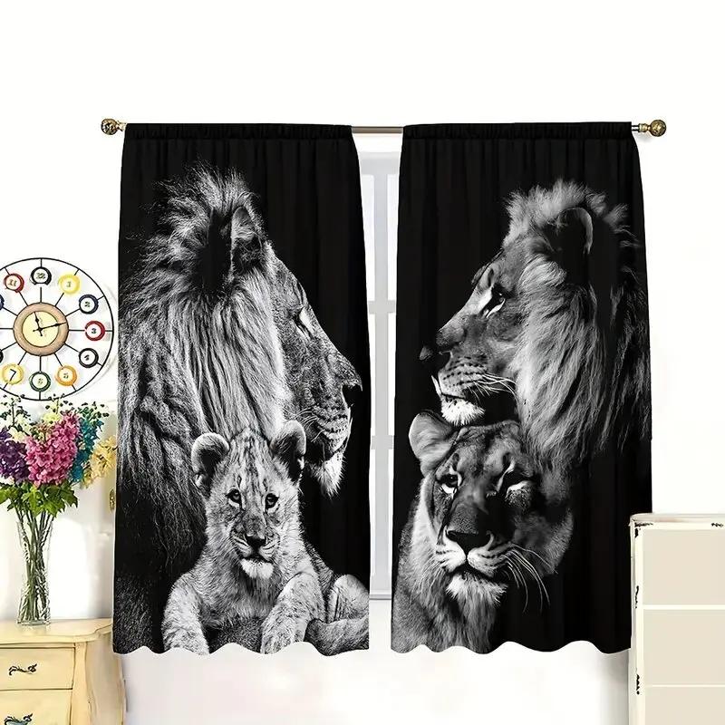 Black Male Female Lion Pattern Printed Curtains Bedroom Living Room Home Decoration Curtain For Great Made Of Polyester