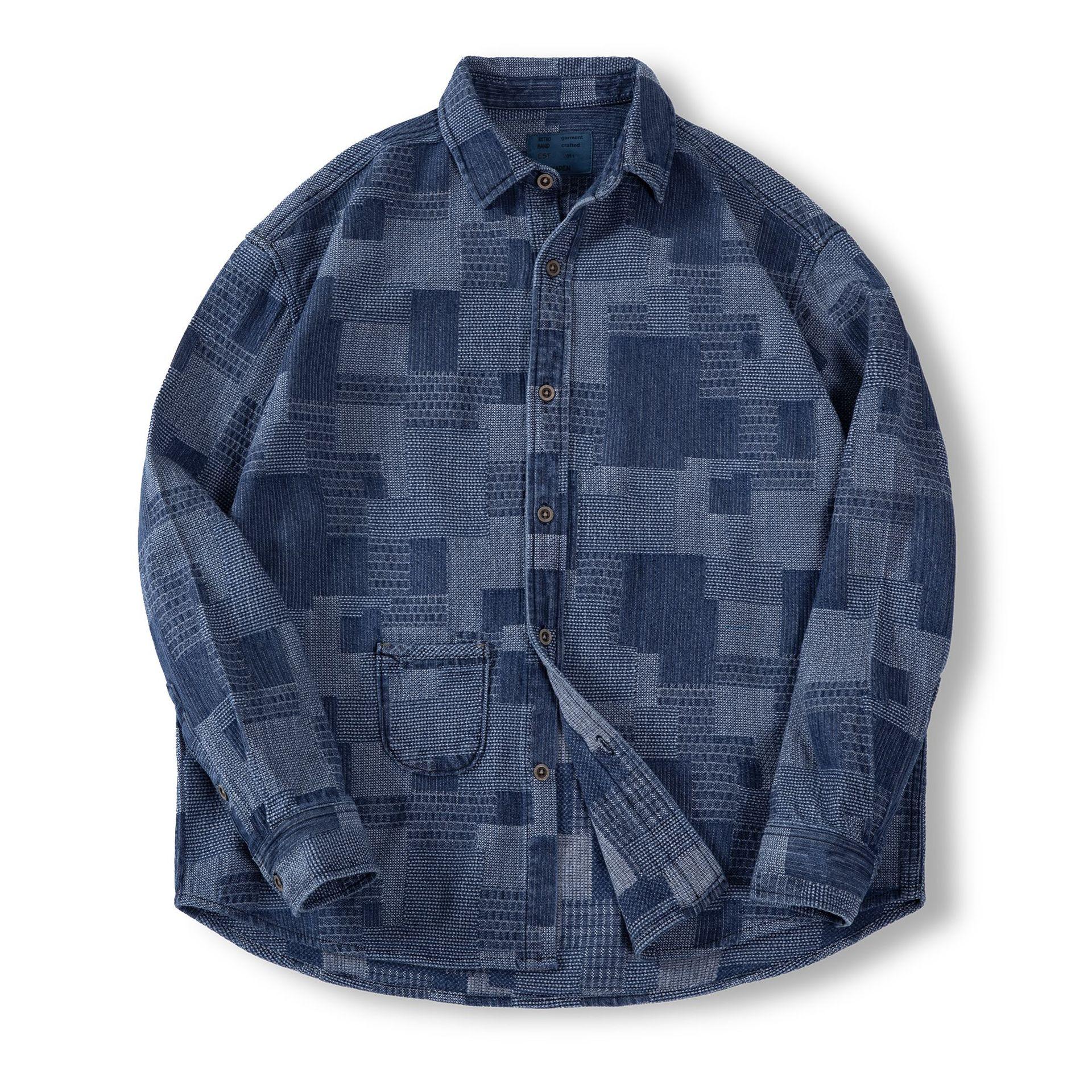 

Мужская джинсовая рубашка в стиле пэчворк с длинным рукавом, весенне-осенняя, с индивидуальным дизайном L