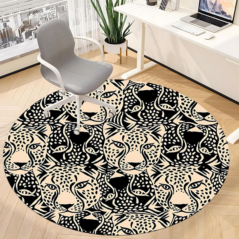 1pc Leopard Pattern Office Round Area Rug, Indoor Mat Suitable For Office, Under Office Chairs Bedroom Living Room Home Decor, Room Deco